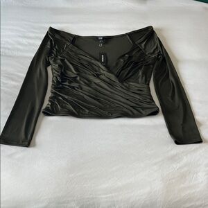 New - Express Olive Green Cropped Body Contour Draped Blouse